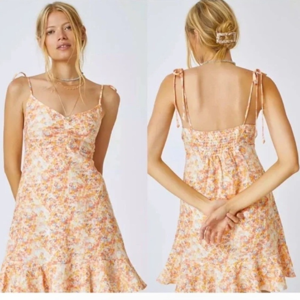 Bella Dahl Orange Ruffled Tiered Mini Dress women XS beach vacation casual linen